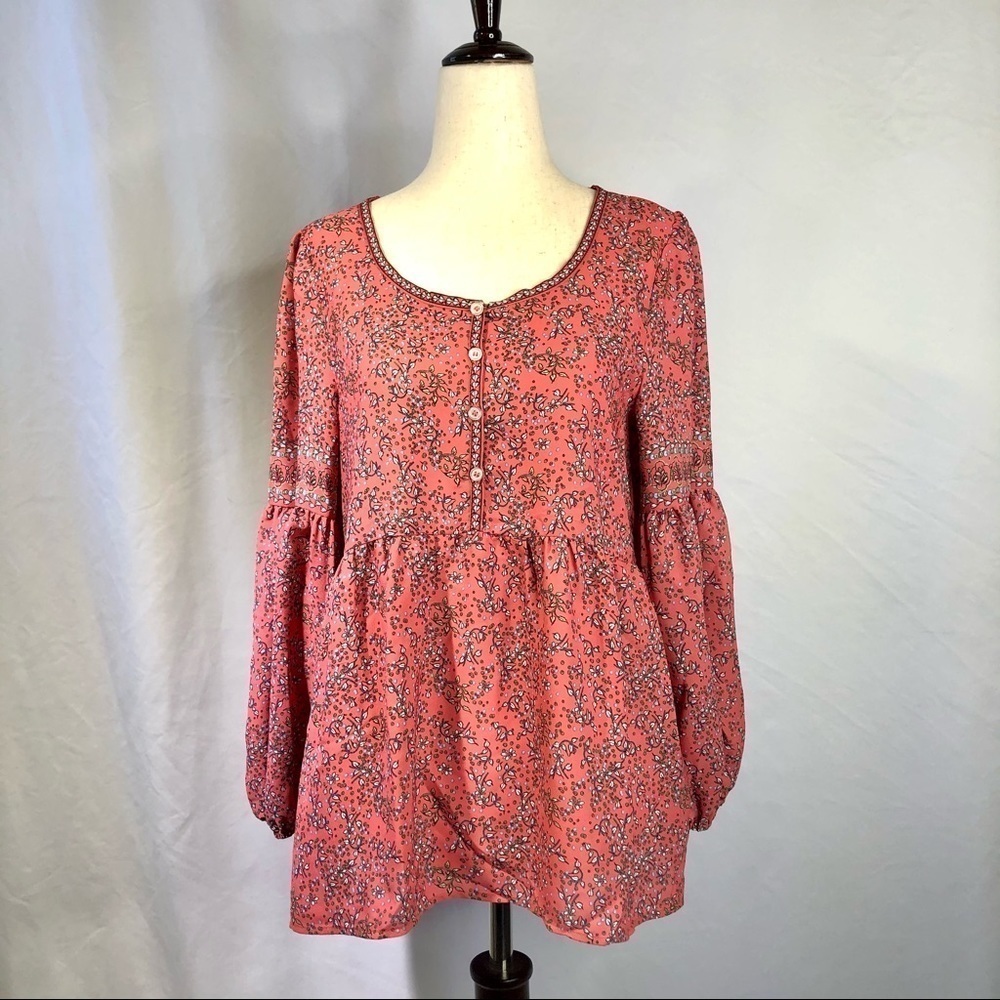 NWT Max Studio peach pink flowy blouse floral S